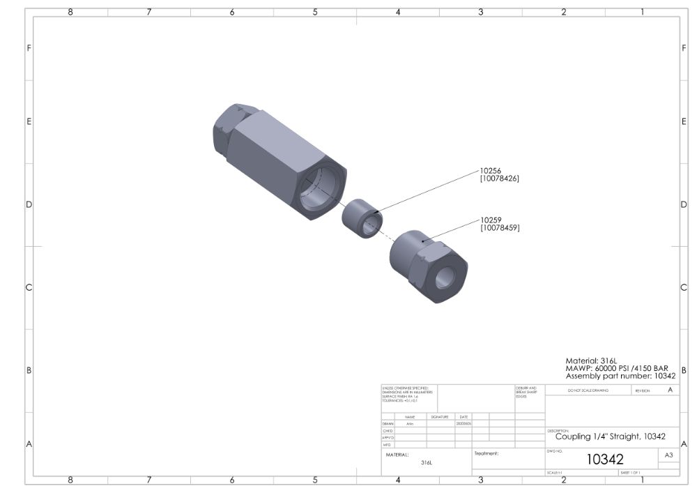 Coupling 1/4" Straight, 10079028 view 2