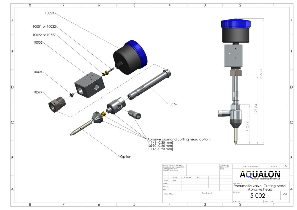 Pneumatic Valve, Cutting head assembly, 0,30 mm view 2