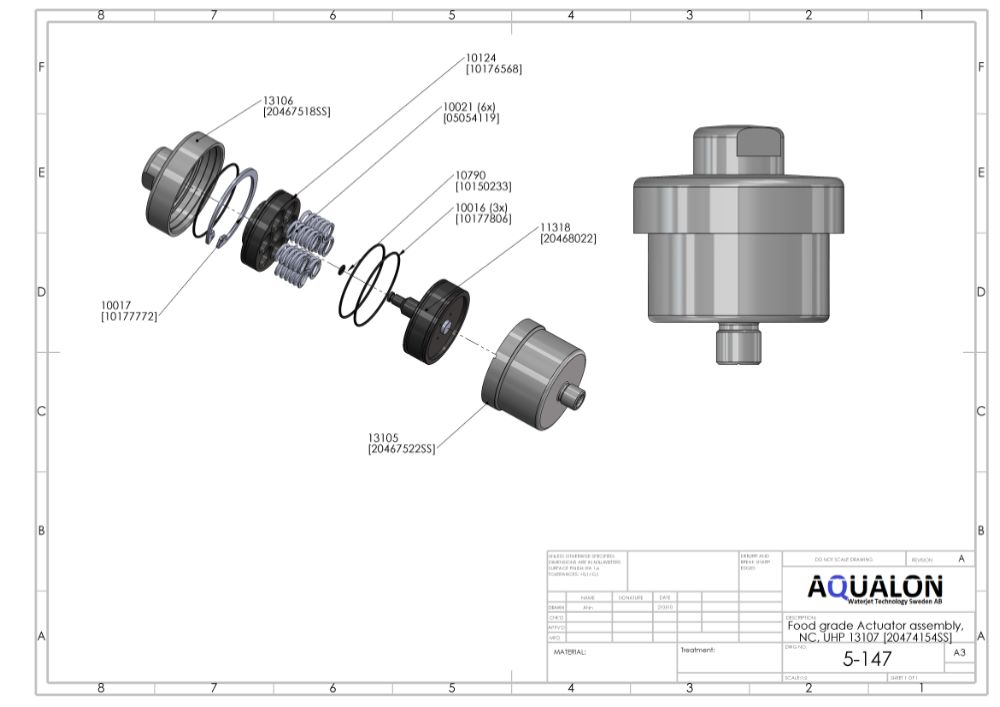 Pneumatic Valve, Stainless Actuator Assembly HP for Food Applications view 3